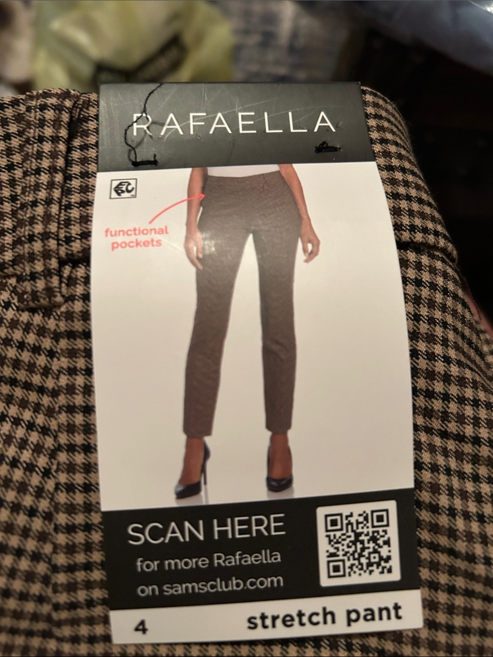Rafaella Brown Checked Straight-Leg Stretch Pants